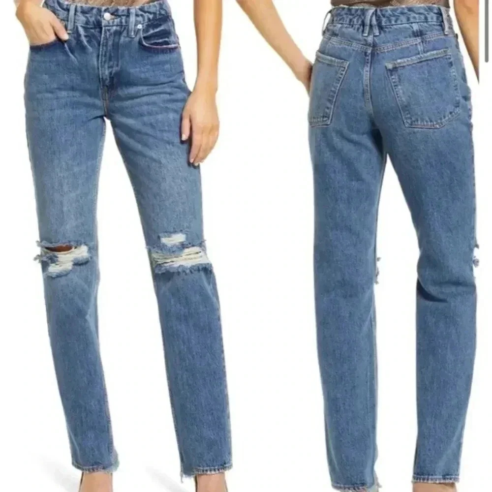Good American Ripped Slim Fit Straight Leg JeansNWTGood American